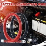 2AWG 19인치 헤비듀티 순수 구리 배터리 케이블 세트 1개 양극 1개 음극 3/8인치 M10 두꺼운 단자 자동차 솔라광용 : 제스123