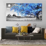 거실용 캔버스 페인팅 푸른 재 고급 풍경 침대 옆 미적 방 장식 벽 그림 50x100cm : 브릿지커머스-