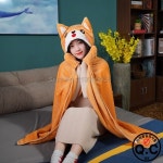 귀여운 만화 시바 이누 애니메이션 담요, 착용 망토 케이프, 두꺼운 플러시 플란넬, 소파 친구 선물 : 러셀코리아28