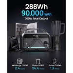 다란 휴대용 발전소 600W(최대 1200W), 288Wh(90,000mAh) 태양광 Charcoal Gray : 메가세일코리아