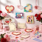 Blueweenly 12세트 발렌타인 공예 키트 파티 아트 DIY 액자 나무 프로젝트 스티커 표지판 선물 색상 페인트 다이아몬드 활동 작은 나만의... 