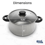 굿쿡 클래식 스테인리스 스틸 5쿼트 네덜란드 오븐, 강화 유리 뚜껑, 실버 : 딜리고큐브