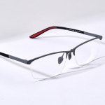 HONILEI 퓨어 티타늄 안경 프레임 남성 세미 사각 림리스 H7301 Black : 해온라