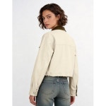 대비 칼라 유틸리티 캐주얼 카고 반 코트 포켓 포함 순면 봄용 아웃웨어, 베이지. 옵션 1 Small : 모세로