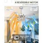 천장 선풍기 - 조명과 리모컨이 52인치 선풍기, 니켈로 된 5개의 리버서블 블레이드가 모던 크리스탈 거실용 원목 회색 마감, F9327 ST : 그로젠몰