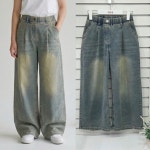 소이 주니어 원턱 백폴딩 빅 와이드 빈티지진 S0255 키즈 초등학생 중학생 봄 청바지 : 소이주니어.리틀밥독 사천점