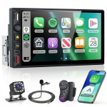 무선 싱글 자동차 레오 안드 오토 라디오 17 7인치 1딘 터치 린 블루투스 미러 링크 다채로운 백라이트 오디오 수신기 백업 카메라 : 크라임셀