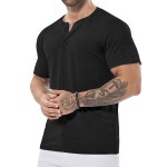 ICEMOOD 헨리 셔츠 드라이 핏 테크 3 버튼 슬림 핏 짐 티셔츠 반팔 경량 캐주얼 T 베이직 Black x Large : 에프엔씨 FNC