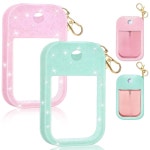 터치랜드와 호환되는 CllyCnny 실리콘 케이스 손 소독제 핏, 열쇠고리가 있는 2PCS 보호 케이스 홀더(반짝이 핑크 + 글리터 그린) : 나스토어일칠