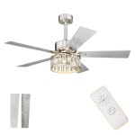 천장 선풍기 - 조명과 리모컨이 52인치 선풍기, 니켈로 된 5개의 리버서블 블레이드가 모던 크리스탈 거실용 원목 회색 마감, F9327 ST : 그로젠몰