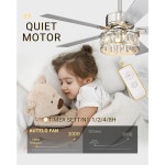 천장 선풍기 - 조명과 리모컨이 52인치 선풍기, 니켈로 된 5개의 리버서블 블레이드가 모던 크리스탈 거실용 원목 회색 마감, F9327 ST : 그로젠몰