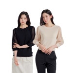 지센 여성 (2컬러) 피어로즈 시스루 소매 니트 풀오버 LFKTP393 : 광덕물산 패션아울렛