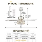 천장 선풍기 - 조명과 리모컨이 52인치 선풍기, 니켈로 된 5개의 리버서블 블레이드가 모던 크리스탈 거실용 원목 회색 마감, F9327 ST : 그로젠몰