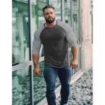 GYMAPE 테이퍼드 헨리 셔츠와 래글런 3/4 슬리브 : 에프엔씨 FNC