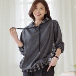 A1202 체크배색 밑단 스트링 후드 맨투맨 : 하루메이비