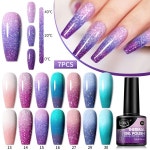 7개입 핫 네일 폴리쉬 세트 - 살롱 매니큐어 및 가정용 온도 변화 글리터 젤 : 레인플로