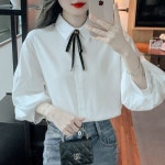 ALDLXCS023 빅 사이즈 여름 7부 리본타이 벌룬소매 셔츠 블라우스 : 제이스의류