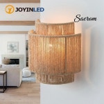 Boho 농가 벽 Sconces 천연 꼬기 핸드 니트 램프 소박한 E27 1등 대마 등나무 전등갓 실내 조명 : 석전상사