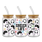 16oz Libbey 안경 랩 컵을위한 UV DTF 스티커 게임 테마 데칼을 사용하기 쉬운 DIY 방수 가능 H1237 : 신부장마켓