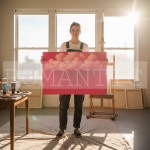 홍우 붉은 비 구름 핑크 아트 모던 감성 그림 인테리어 캔버스 액자 (6호 20호 30호 40호 50호 60호) : 낭만 갤러리 에디션