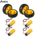 4세트 TT 모터 DC 3-6V 기어박스 듀얼 샤프트 200RPM 비율 1:48 타이어 휠 키트 포함 아두이노 DIY 스마트카 로봇용 : 범이소상도
