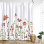 꽃 샤워 커튼 수채화 야생화 나비 식물 봄 욕실 후크와 폴리 에스터 천 홈 장식 1. 492AO : 호걸쇼핑27호점