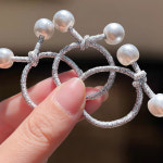 리본 진주 머리끈 미니 실버 여성 헤어끈 : kiikii