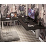 좌식 컴퓨터 책상 ㄱ자 데스크탑 앉은뱅이 120x90x40cm 책상 흰색 흰색 침대책상 선반 테이블 1  이층침대공용 라운드타입 90 90CM미네... 