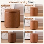 라운드 오토만 보관 2개 세트 너비 32 6CM 12 6인치 오토만 44 32CM 17 32인치 브라운 37 9CM 14 76인치 버튼 커피 거실 발판 가죽 부클레... 