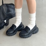 [G1710] 키높이 5CM 메쉬 소가죽 통굽 로퍼 : 새로이클라쓰