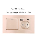 86/146 벽 매립형 골드 PC 이스라엘 스위치 소켓 패널 16A USB 타입-C 20W 고속 충전 : 삼사-유통