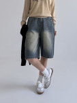 버뮤다 5부 핀턱 데님 팬츠 J0415 : 하품HAPOOM
