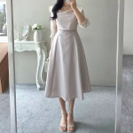 마리안쥬 뷔스티에 배색 레이어드 A라인 플레어 하체커버 하객 원피스(2COLOR) : 엘린무드
