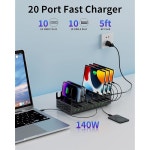 다중 장치용 770W 충전소 듀얼 140W PD PPS 포트가 있는 20포트 USB C 고속 Pro 노트북 태블릿 휴대폰용 멀티 장치 충전 도크 DM-690 : 퍼플j