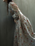 일본산 꽃무늬 중꽃 코튼 린넨 브이넥 언발란스 회그레이 믹스 린넨 원피스 단혜쏘잉 : 단혜