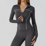 아웃도어 스포츠 긴팔 지퍼 가디건 스탠드 칼라 재킷 슬림 요가복 건조 러닝 피트니스 1. Advanced Black : 한겨리샵28호점