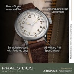 PRAESIDUS A-11 스펙 2 남자용 군사 시계 u2013 WW2 A-11 야전 : 블루1