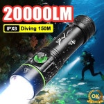 신형 전문가용 IP8 방수 다이빙 플래시라이트 20000LM 초강력 수중 150M 심해 어류 램프 강력한 L2 다이브 토치 : 트레이드셀37