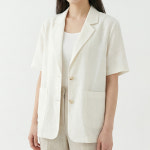 반팔 여성 린넨자켓 여름 빅사이즈 결혼식하객룩 77사이즈 마자켓 : DELILOOK