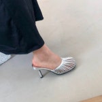 [G2498] 글램 주름 스트랩 뮬 힐 9cm : 새로이클라쓰