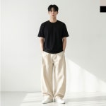 피턴진무역 | 남자 남성 커브드 와이드 팬츠 밴딩 코튼 면바지 핀턱 루즈핏 바지 : 단디판다