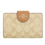 COACH FC0082 C0082 PVC [] [코치] 지갑 (이중 지갑) 라이트 카키 × 라이트 안장 럭셔리 시그니처 가죽 : Enjoy mart