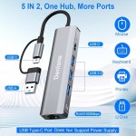 덴레인 USB C 3.0에서 이더넷 어댑터까지, 4포트 USB-A 3.0 및 USBC가 장착된 노트북용 5인치 2기가비트 허브, / Pro Phone 태블릿과...
