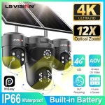 카메라 모니터LS VISION 20MP 4 화면 12X 광학 줌 야외 태양 카메라 3 PTZ 360 APP 내장 14400mAh 배터리 CloudSIM 16Wpanel... 
