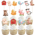 만화 농장 동물 컵케익 암소말양 테마 생일 축하 파티 케이크 장식 1. 32pcs mixed : 한겨리샵36호점