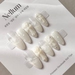 수제 네일팁 화이트 레이스 크롬 십자가 네일 : 넬름 Nellum
