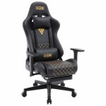 받침대가 있는 MAX 게이밍 의자 3D 암레스트 게이머 PU 가죽 헤드레스트 허리 지지대 하이백 골드 Large Black : 더퀸샵