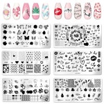 6피스 네일 아트 스탬핑 플레이트 세트 DIY 이미지 꽃 템플릿 나비 팁 기하학 잎 러브 액세서리 하트 과일 매니큐어 장식용 A : 온슈어룸