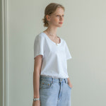 [시야쥬] SITP5063 U-neck T-shirt White, One : SIYAZU