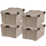 IRIS USA 4팩 웨더프로 개스킷 박스 래칭 뚜껑이 있는 63쿼트 내후성 보관함 옷장 19 Qt. - 6 Pack : 트로피카